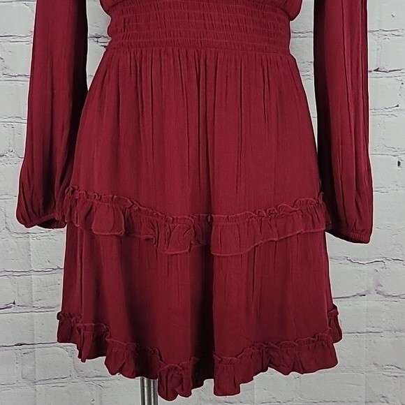 Altar'd State Ruby Red Long Sleeve Dress w elasticized waist & wrists Size small - Picture 5 of 11